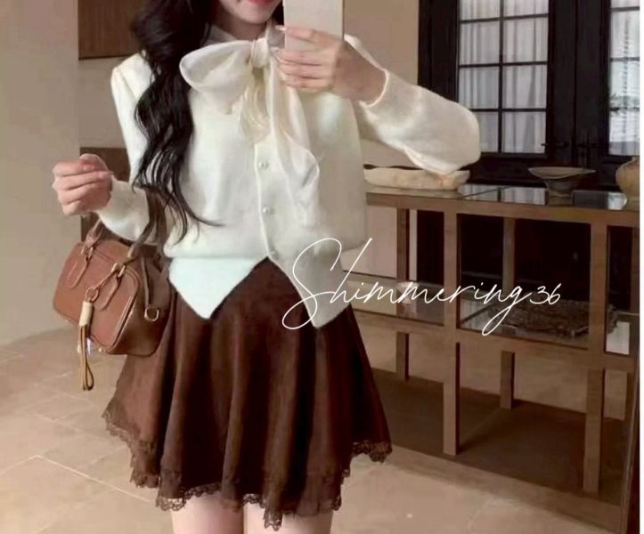 前綁蝶結針織珠釦上衣 