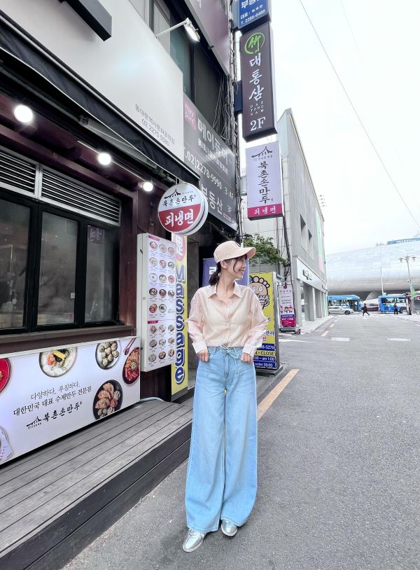 前綁結涼感直筒牛仔褲 