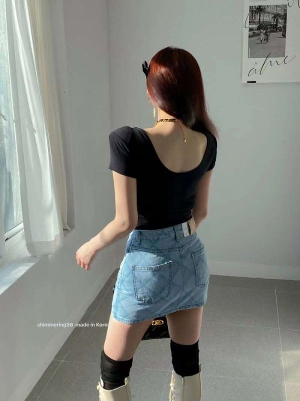 菱紋牛仔裙 