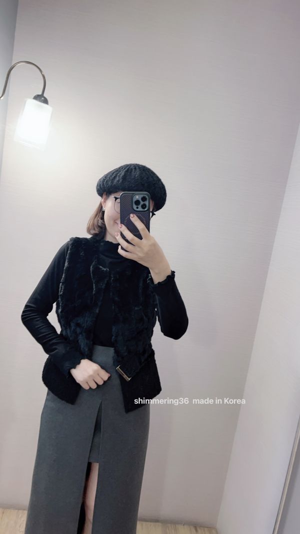 羊毛30%混狐狸毛背心 