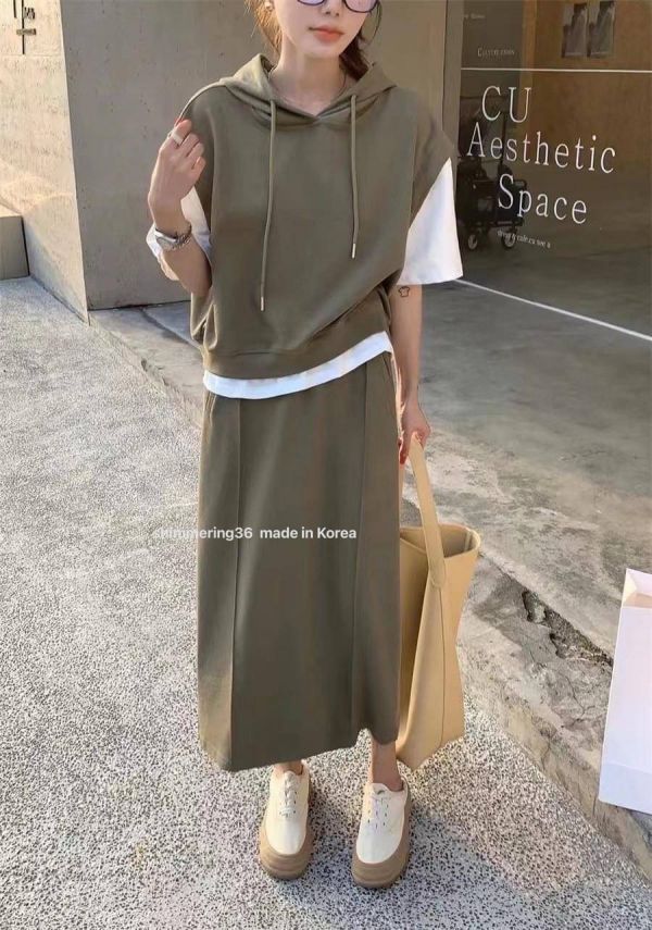 假2件連帽休閒套裝 