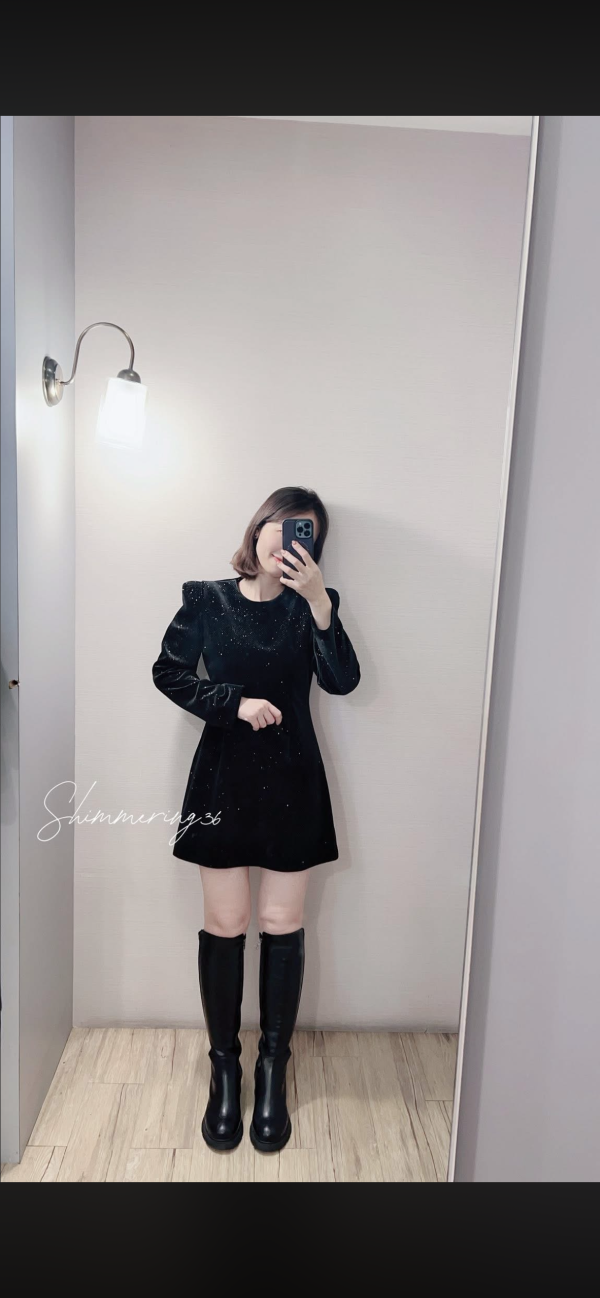 質感亮片腰身洋 