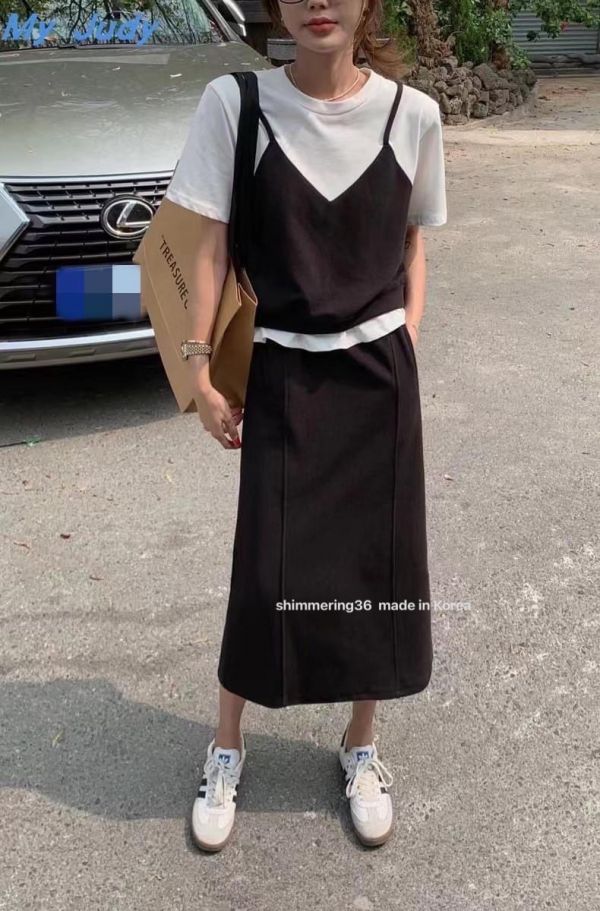 撞色休閒裙套裝 