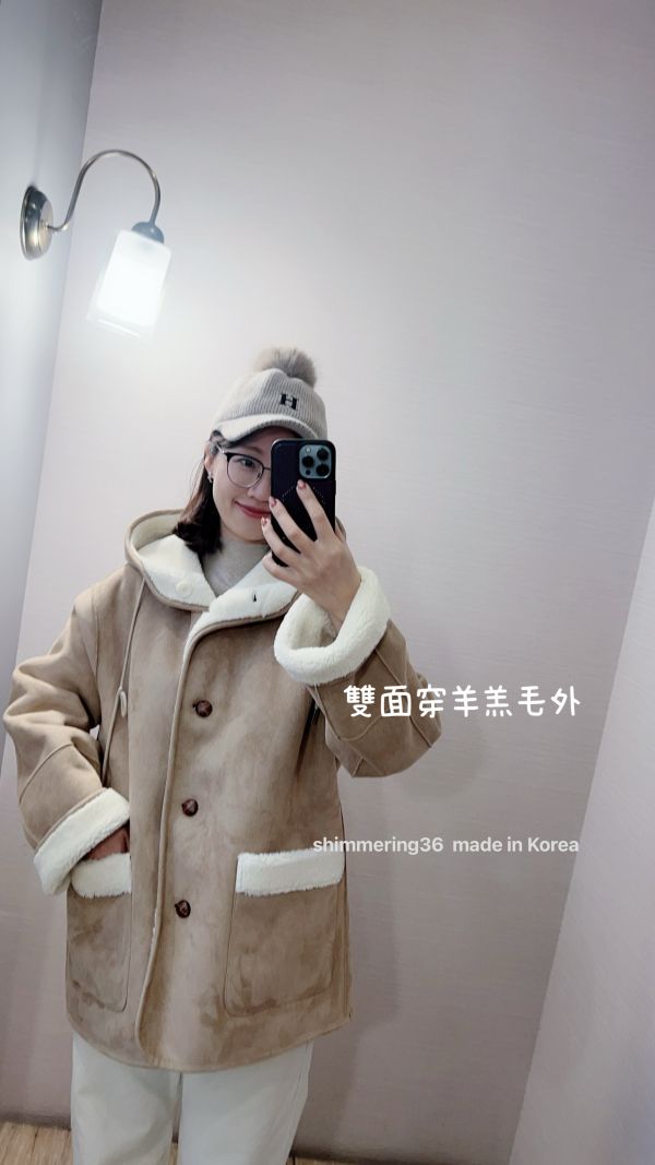 雙面穿羊羔毛前釦連帽外套 