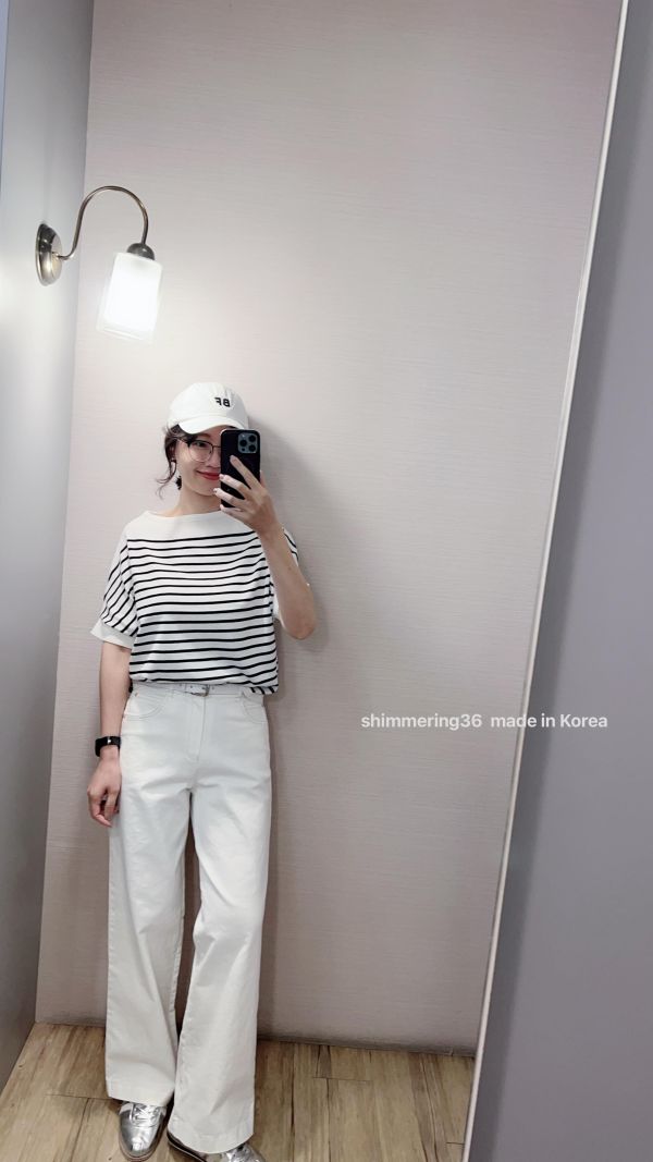 冰絲涼感橫條針織上衣 