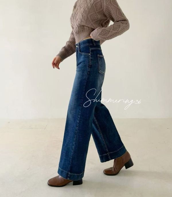 內磨毛直筒牛仔褲 