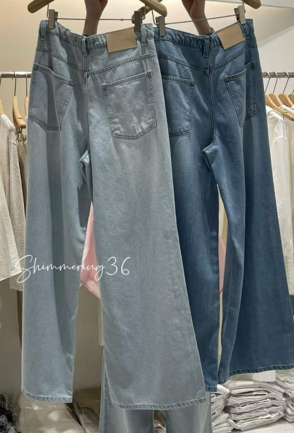 前綁結涼感直筒牛仔褲 