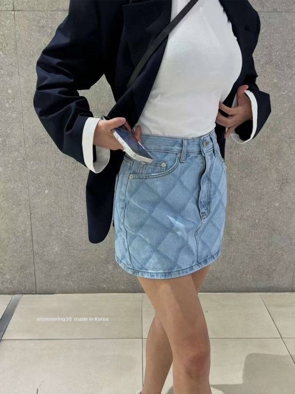 菱紋牛仔裙 