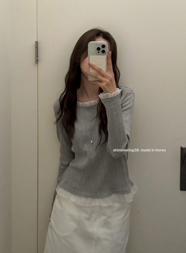 百折接荷葉腰身上衣 