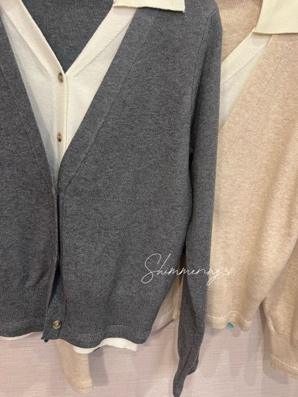 翻領假2件針織上衣 