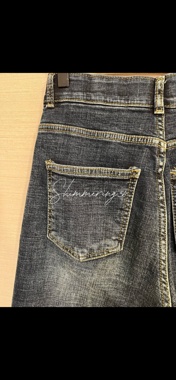 內磨毛直筒牛仔褲 