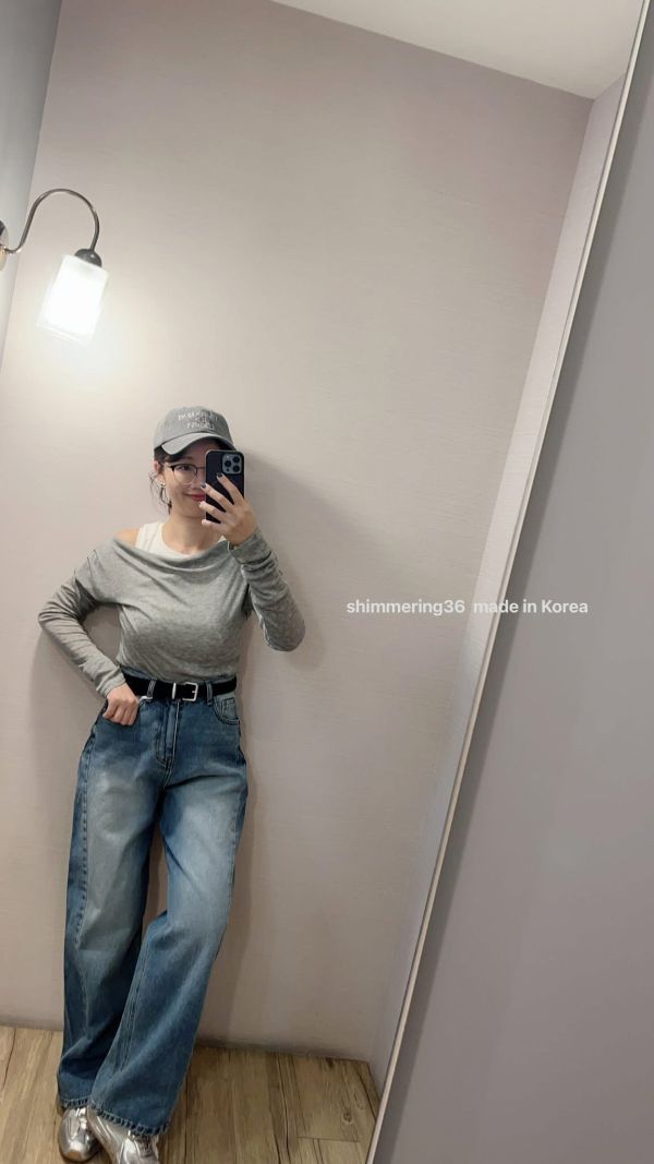 刷色直筒前車線牛褲 