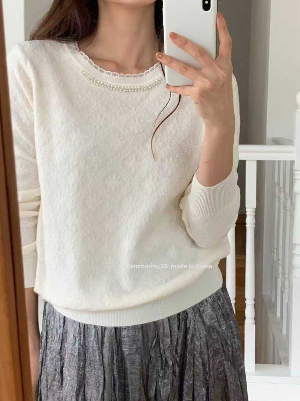 釘珠立體紋路針織上衣 