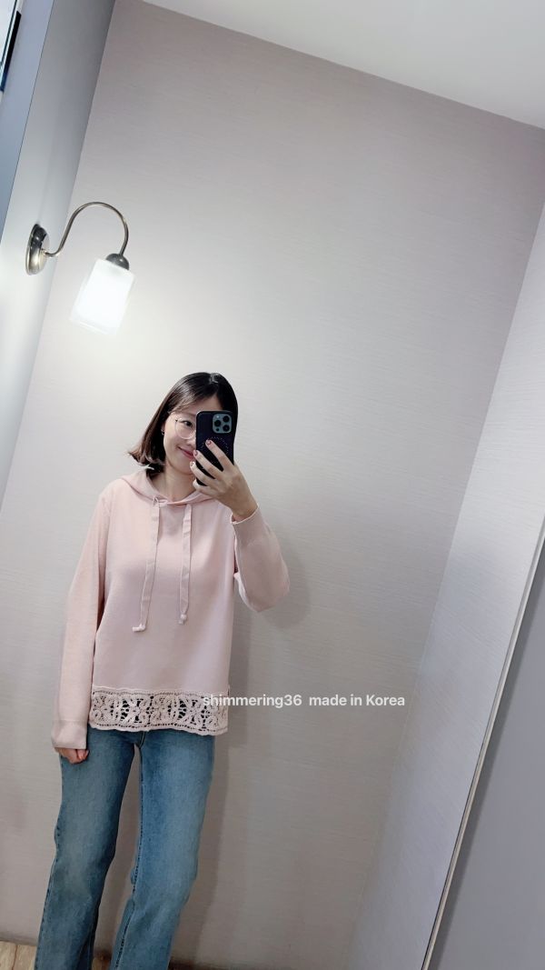 羊絨針織連帽下緹花上衣 