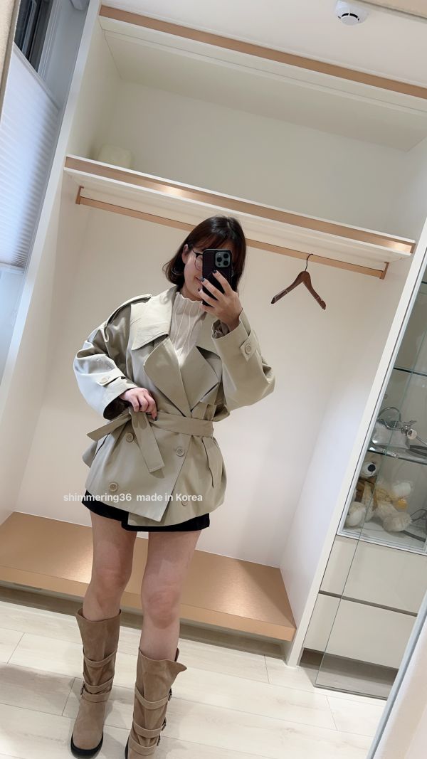 質感綁腰風衣外 