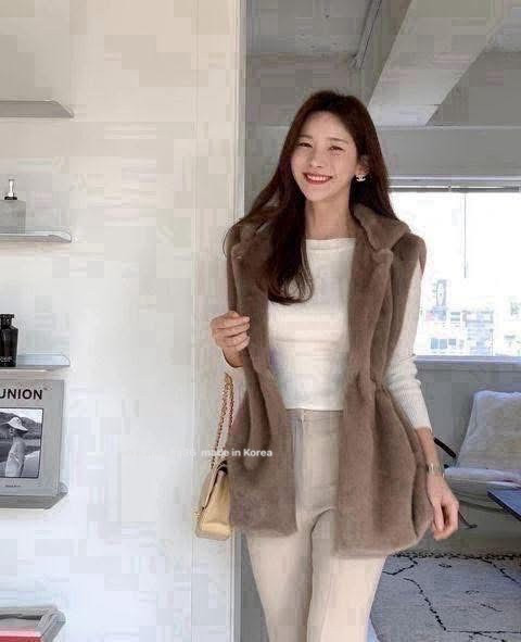 高級水貂毛收腰連帽背心 