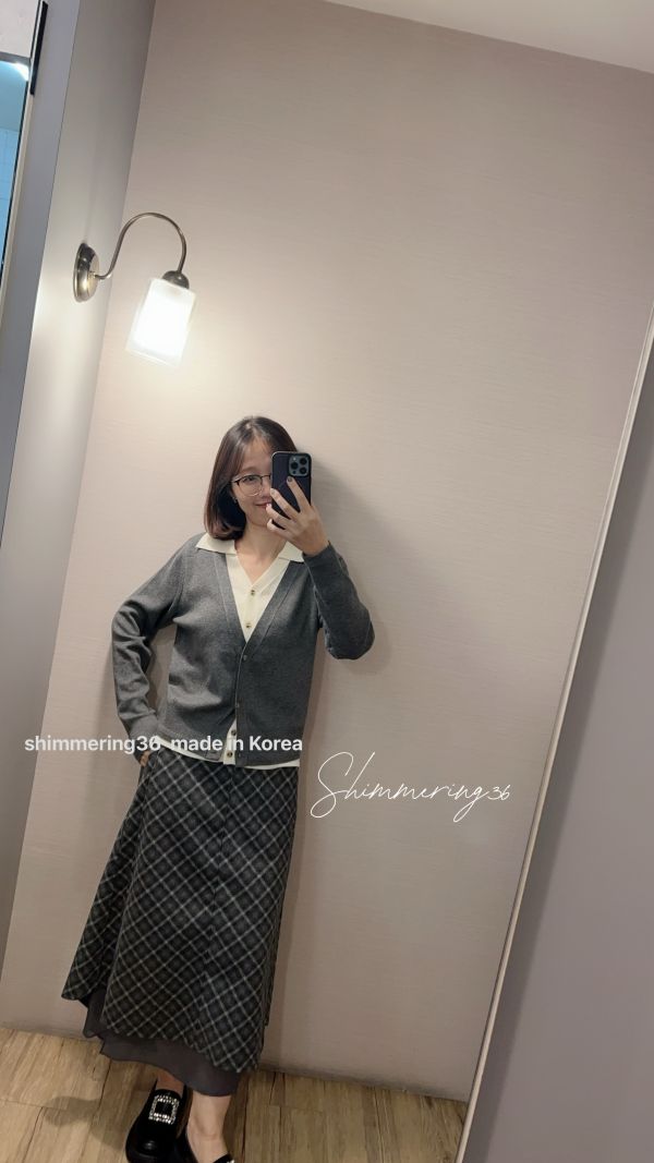 翻領假2件針織上衣 