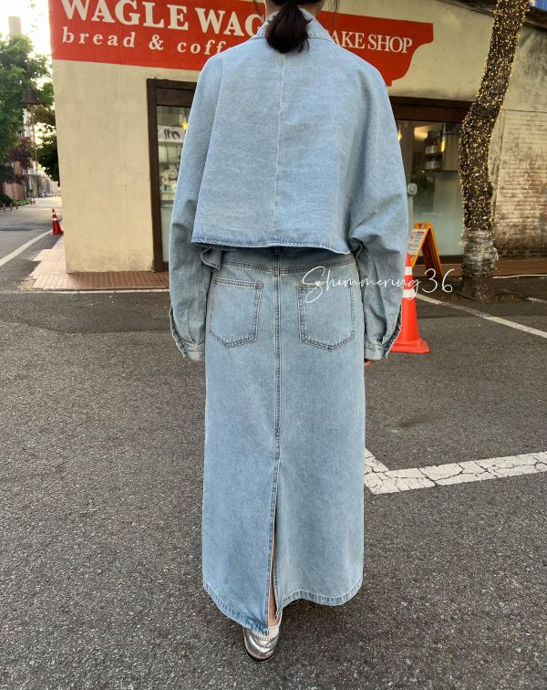 薄款後叉牛仔裙 