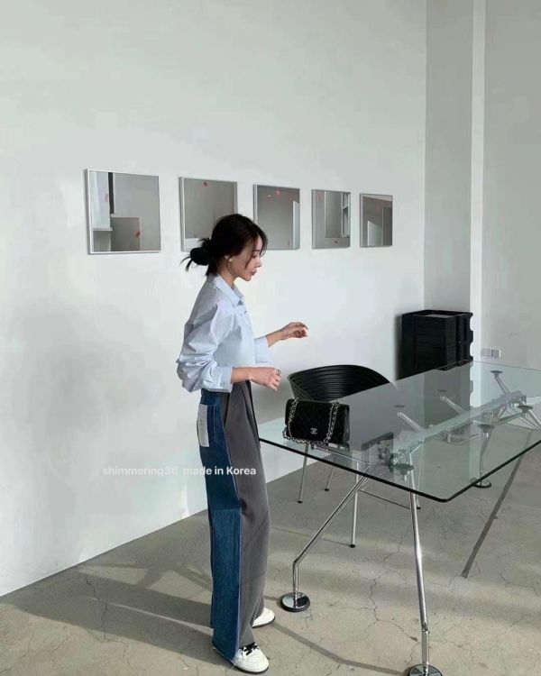 拼接西裝牛仔褲 