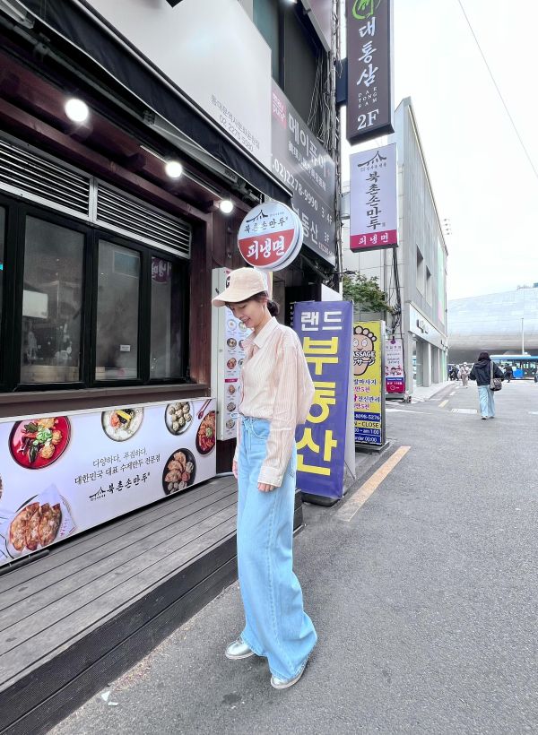 前綁結涼感直筒牛仔褲 