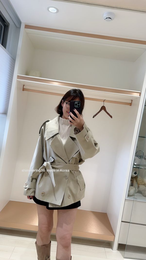 質感綁腰風衣外 