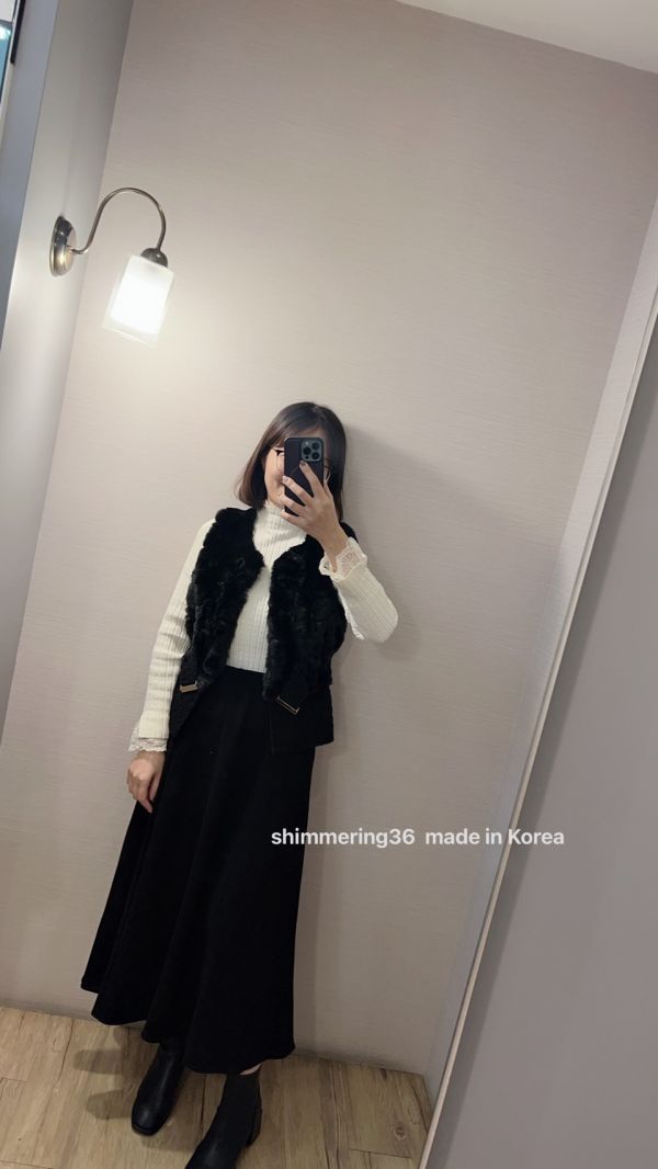 羊毛30%混狐狸毛背心 