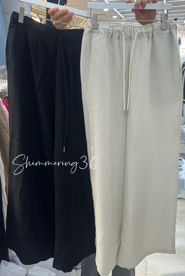 涼感綁帶棉麻褲 