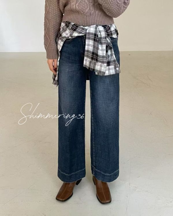 內磨毛直筒牛仔褲 