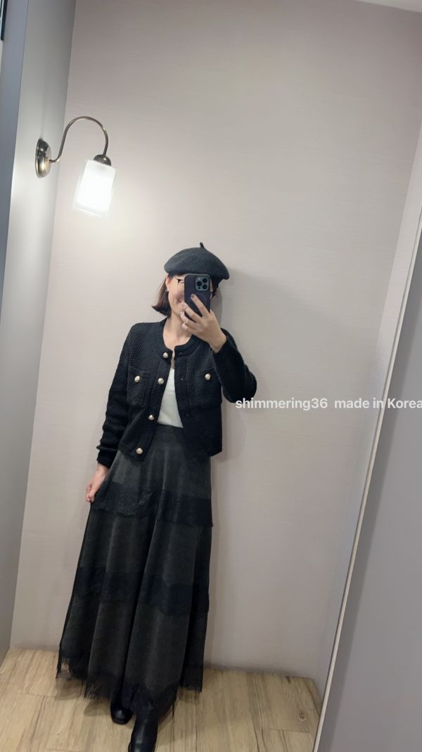 毛呢拼接蕾絲裙 