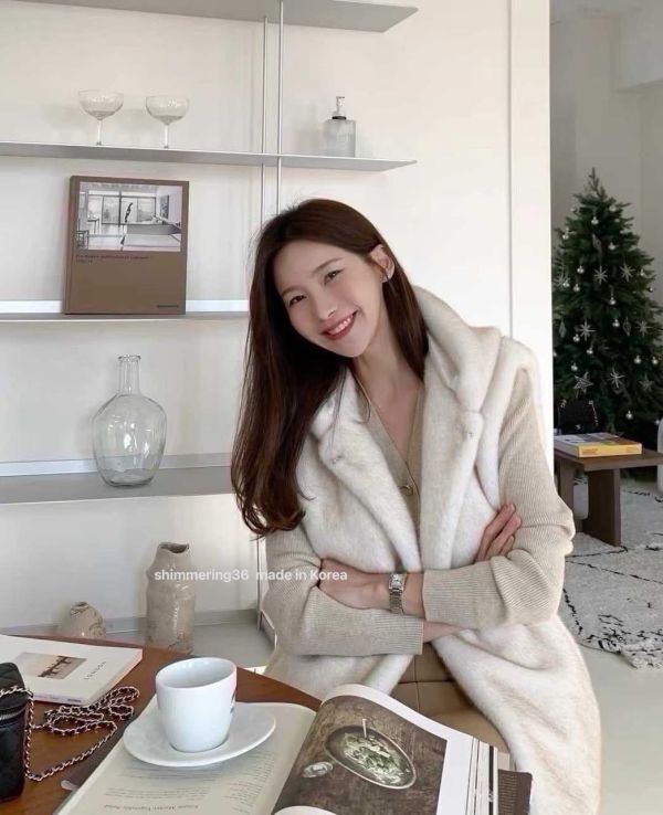 高級水貂毛收腰連帽背心 