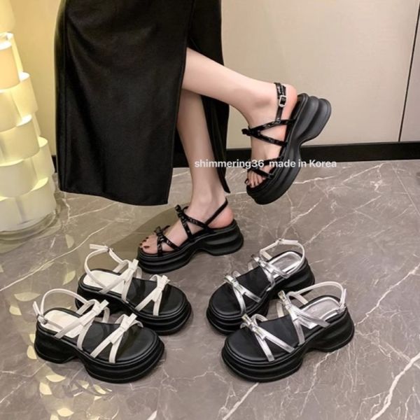 雙蝴蝶結厚底涼鞋 