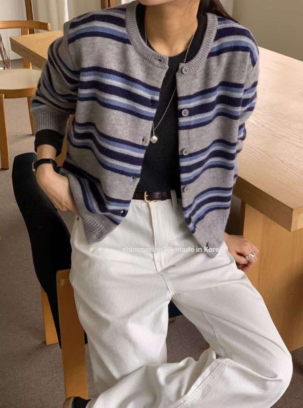 條紋針織外套 