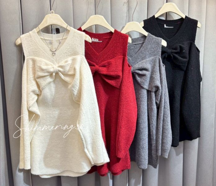 挖肩蝶結毛衣洋 