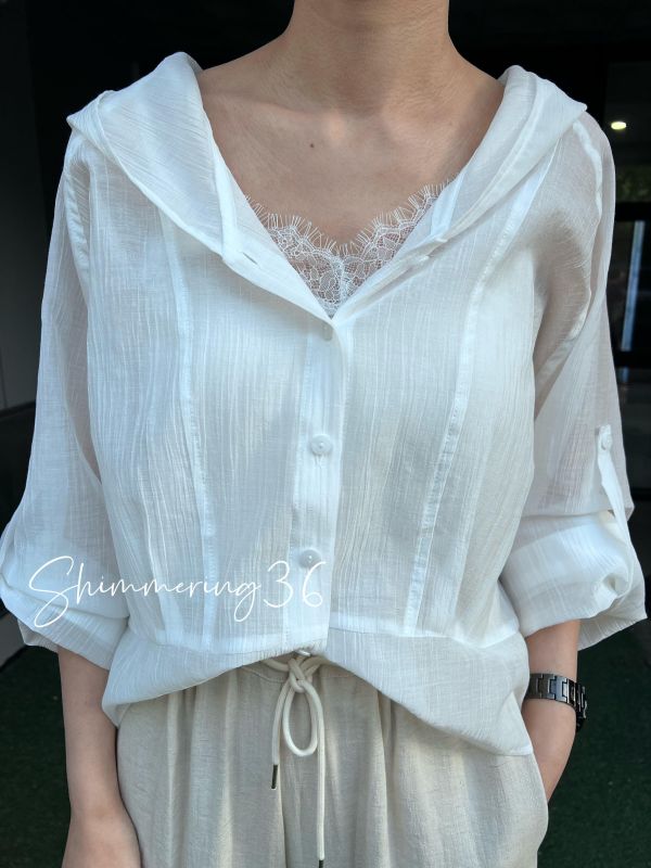 天絲棉麻連帽上衣 