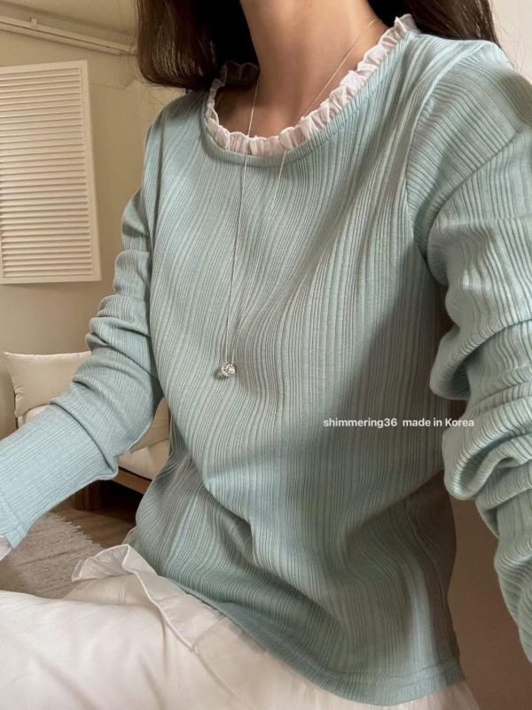 百折接荷葉腰身上衣 