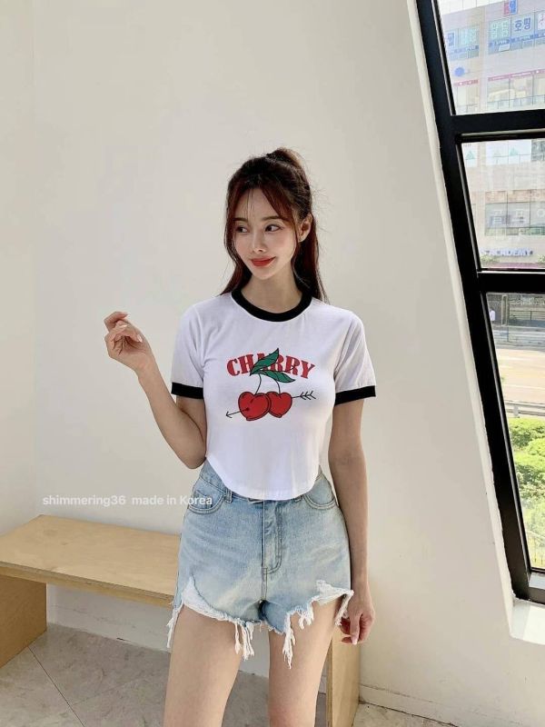 櫻桃撞色T 
