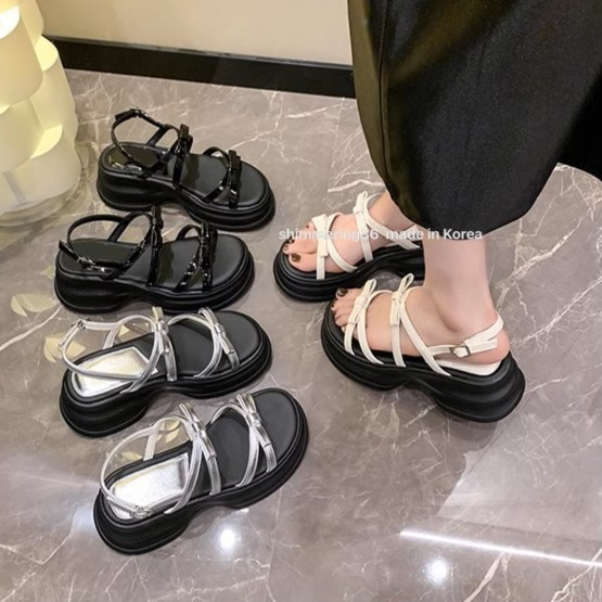 雙蝴蝶結厚底涼鞋 