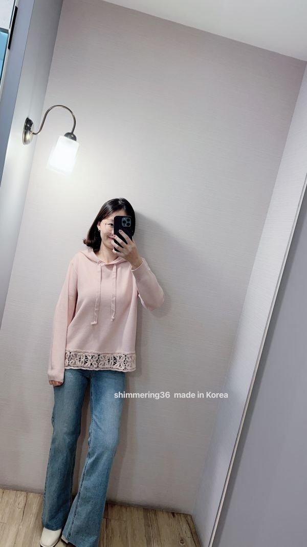 羊絨針織連帽下緹花上衣 