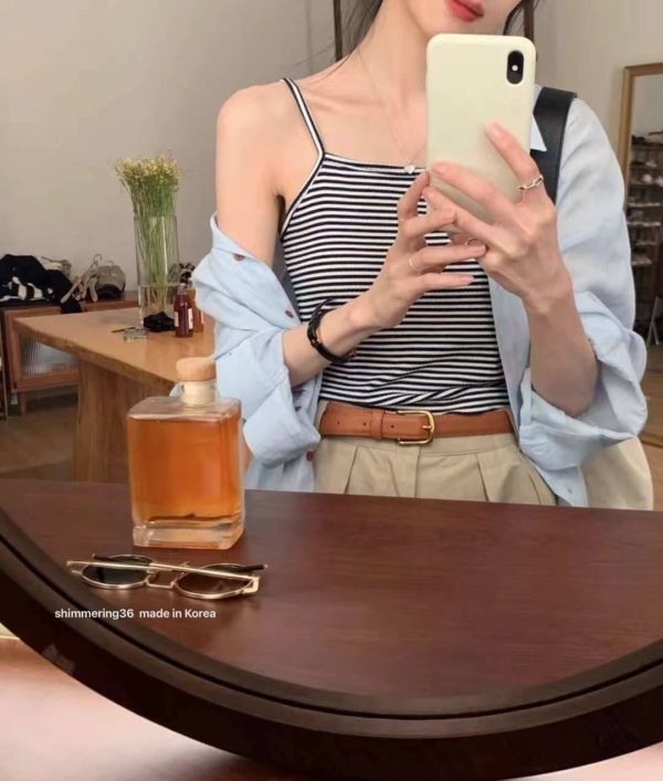 條紋背心+襯衫2件套 