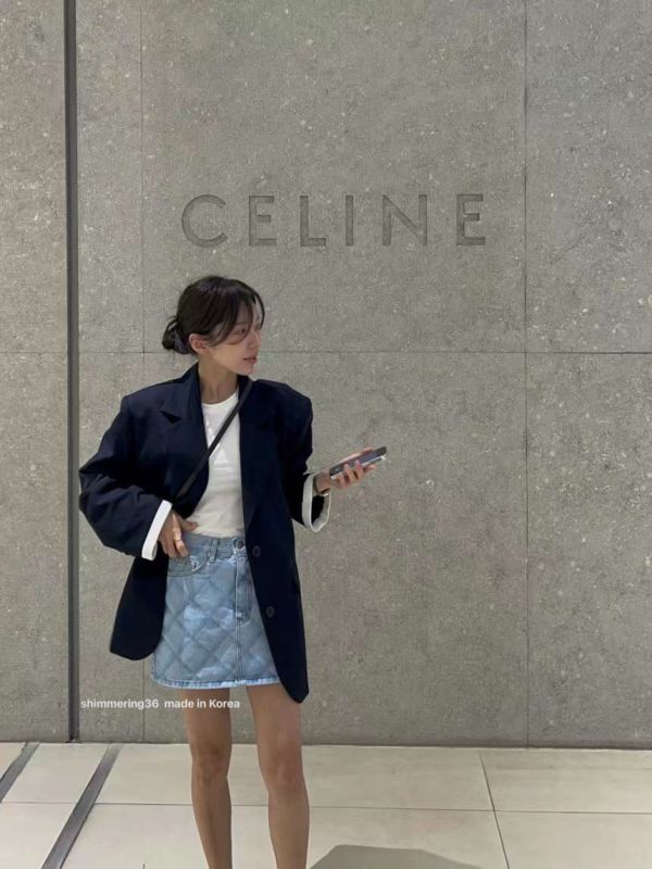 菱紋牛仔裙 