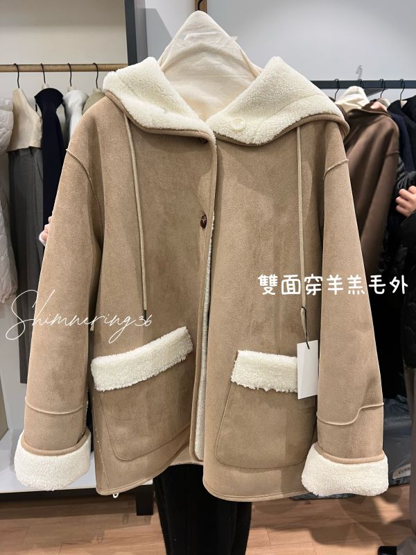 雙面穿羊羔毛前釦連帽外套 