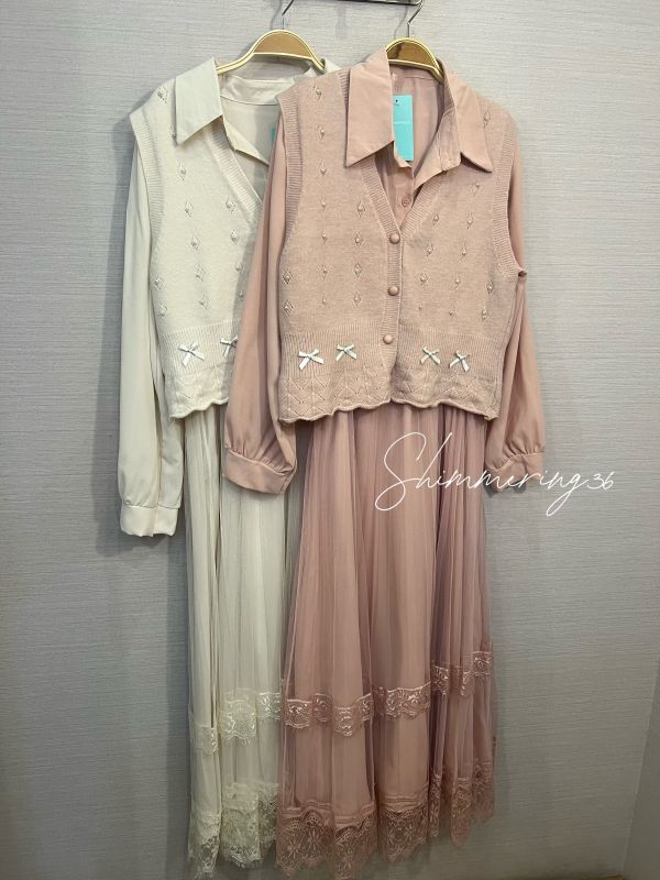 2件式網紗接蕾絲+背心洋裝 