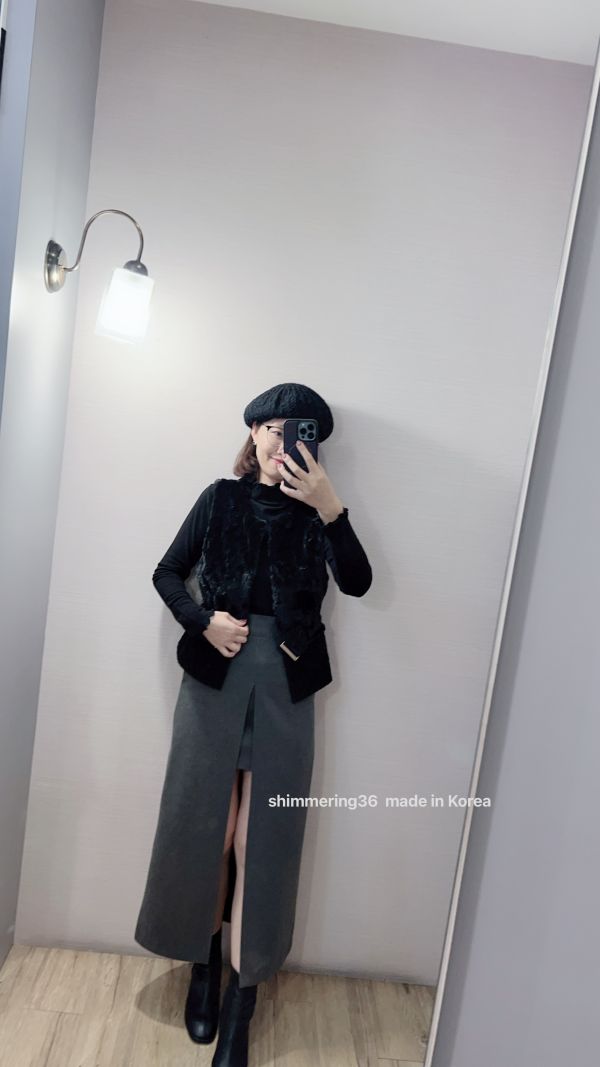 羊毛30%混狐狸毛背心 