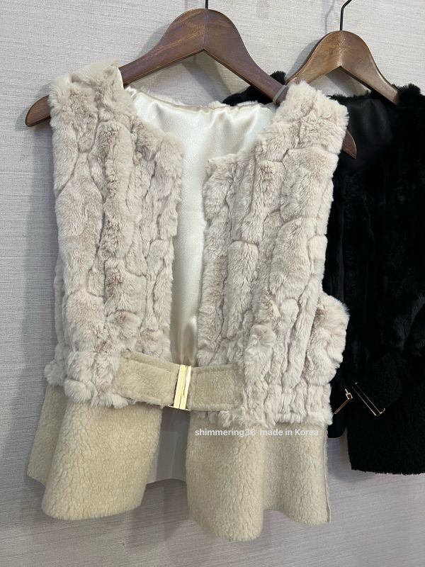 羊毛30%混狐狸毛背心 