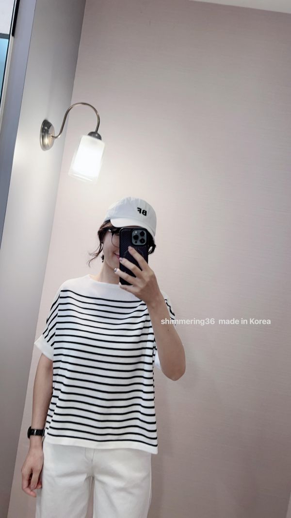 冰絲涼感橫條針織上衣 