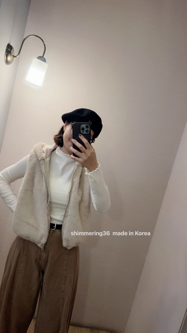 水貂毛連帽背心 