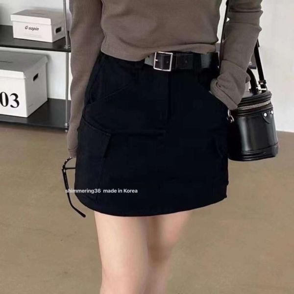 附腰帶工裝褲裙 