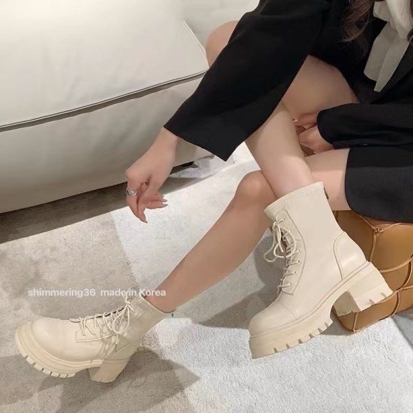 後拉鍊綁帶短靴 