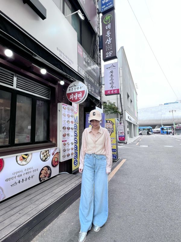 前綁結涼感直筒牛仔褲 