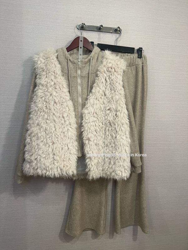 內鋪棉毛背心+休閒套裝3件組（內刷毛） 